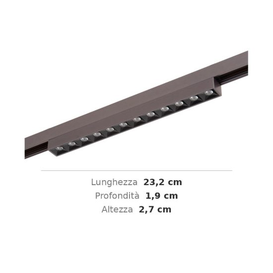 Proiettore lineare per binario magnetico con ottiche led 10w cct 2700k 4000k canna di fucile