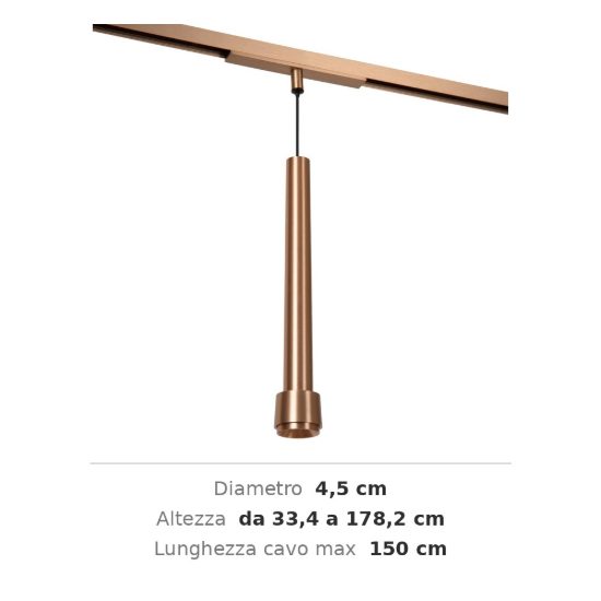 Lampada a sospensione per binario magnetico conica led 8w cct 2700k 4000k champagne