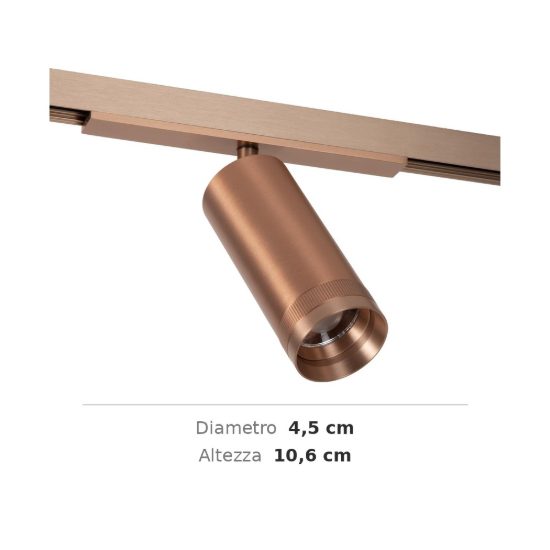 Faretto a fascio stretto per binario magnetico led 8w cct 2700k 4000k orientabile champagne
