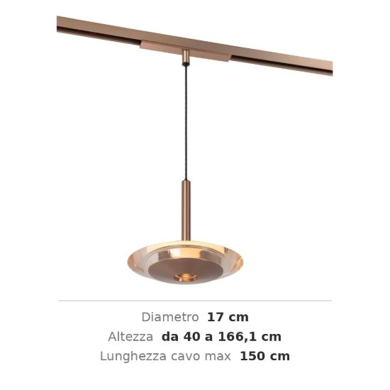 Lampada a sospensione per binario magnetico a disco led 10w cct 2700k 4000k champagne ambra