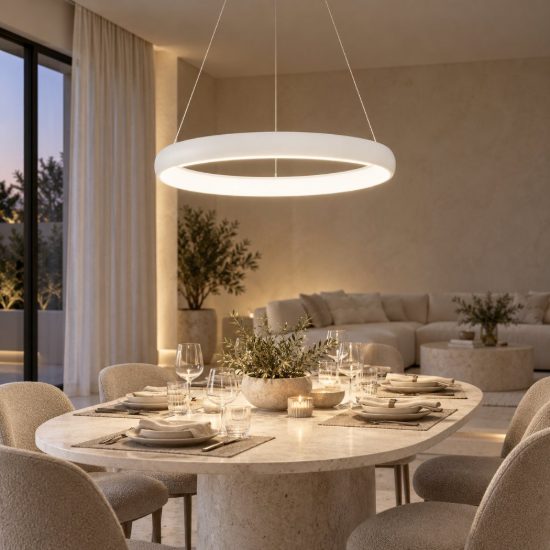 Lampadario a sospensione ad anello led 52w 3000k dimmerabile per sala da pranzo bianco sabbiato