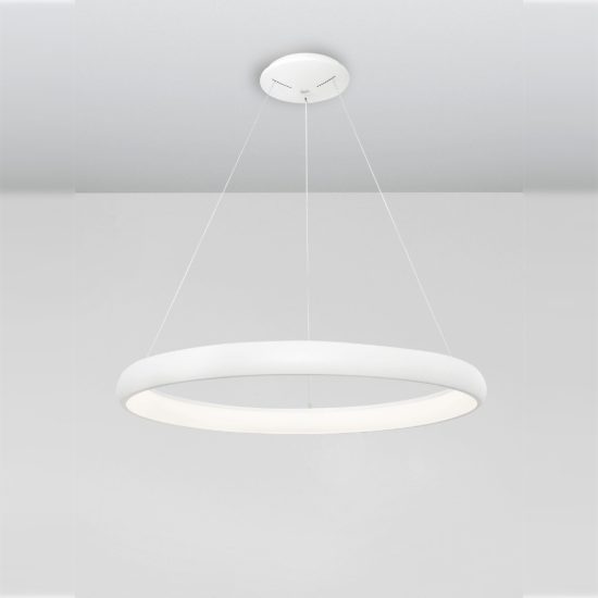 Lampadario a sospensione ad anello led 52w 3000k dimmerabile per sala da pranzo bianco sabbiato