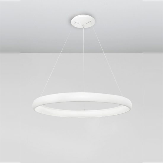 Lampadario a sospensione ad anello led 52w 3000k dimmerabile per sala da pranzo bianco sabbiato