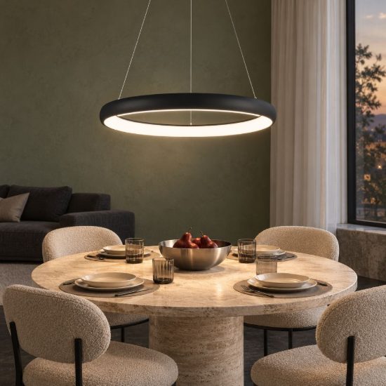 Lampadario a sospensione ad anello led 80w 3000k dimmerabile per sala da pranzo nero sabbiato