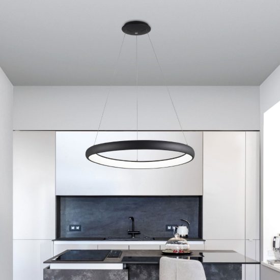Lampadario a sospensione ad anello led 80w 3000k dimmerabile per sala da pranzo nero sabbiato