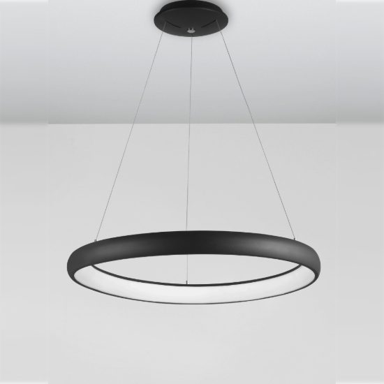 Lampadario a sospensione ad anello led 80w 3000k dimmerabile per sala da pranzo nero sabbiato