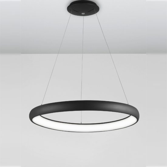 Lampadario a sospensione ad anello led 80w 3000k dimmerabile per sala da pranzo nero sabbiato