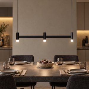 Lampadario a sospensione lineare a 3 luci led 12w 3000k dimmerabile per cucina nero sabbiato