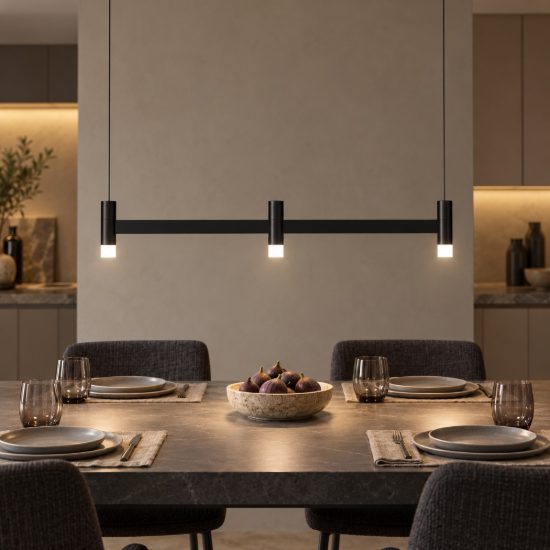 Lampadario a sospensione lineare a 3 luci led 12w 3000k dimmerabile per cucina nero sabbiato