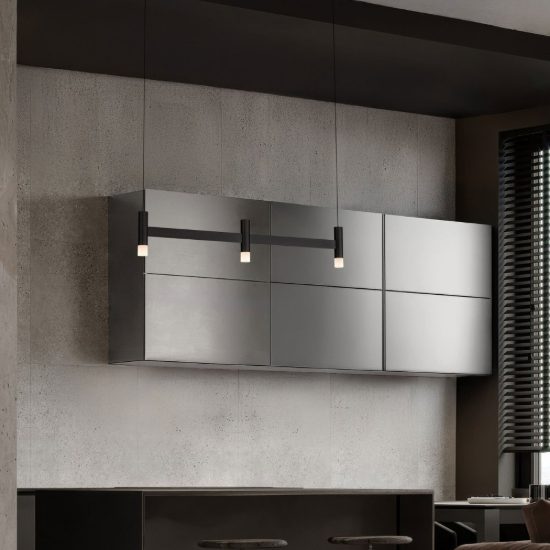 Lampadario a sospensione lineare a 3 luci led 12w 3000k dimmerabile per cucina nero sabbiato