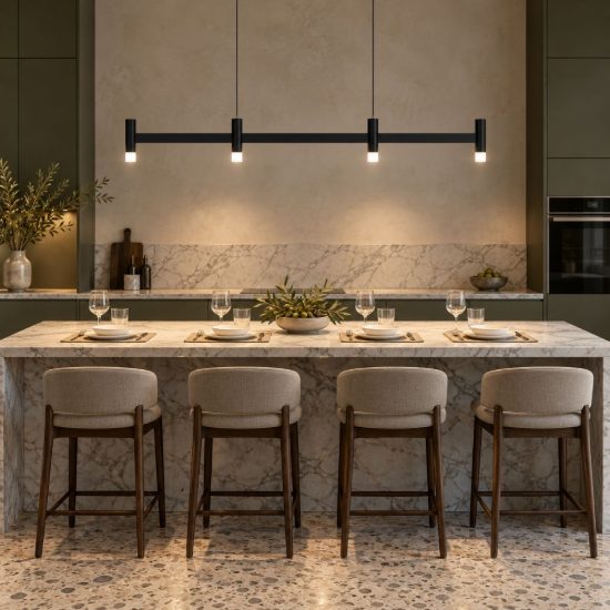 Lampadario a sospensione lineare a 4 luci led 17w 3000k dimmerabile per cucina nero sabbiato