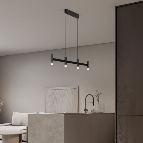 Lampadario a sospensione lineare a 4 luci led 17w 3000k dimmerabile per cucina nero sabbiato