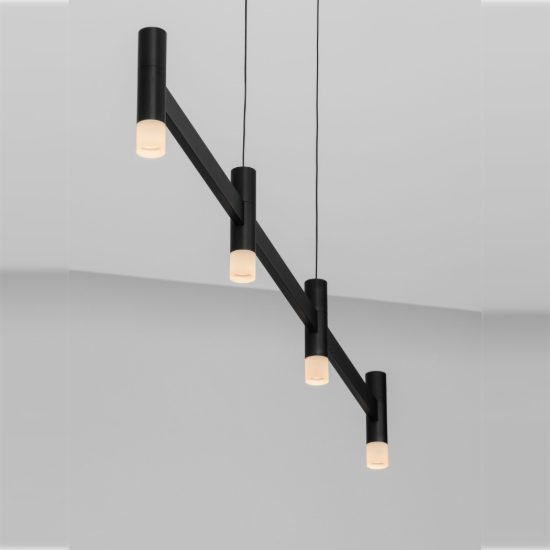 Lampadario a sospensione lineare a 4 luci led 17w 3000k dimmerabile per cucina nero sabbiato