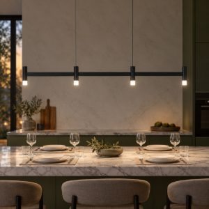 Lampadario a sospensione lineare a 4 luci led 17w 2700k dimmerabile per cucina nero sabbiato