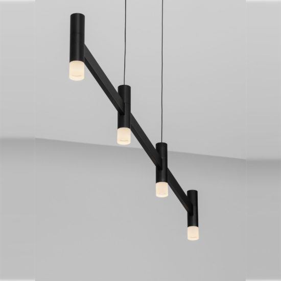Lampadario a sospensione lineare a 4 luci led 17w 2700k dimmerabile per cucina nero sabbiato