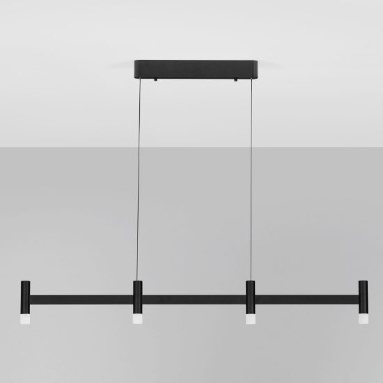 Lampadario a sospensione lineare a 4 luci led 17w 2700k dimmerabile per cucina nero sabbiato