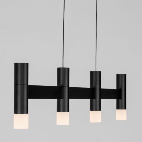 Lampadario a sospensione lineare a 4 luci led 17w 2700k dimmerabile per cucina nero sabbiato