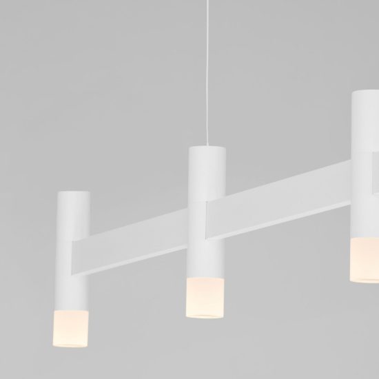 Lampadario a sospensione lineare a 5 luci led 21w 3000k dimmerabile per cucina bianco sabbiato