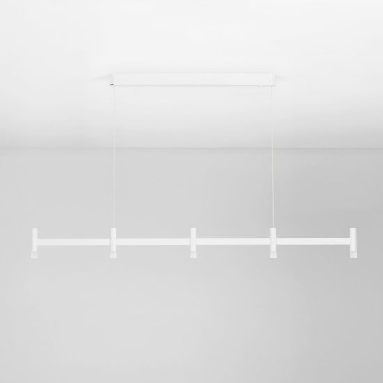 Lampadario a sospensione lineare a 5 luci led 21w 3000k dimmerabile per cucina bianco sabbiato