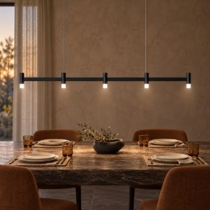 Lampadario a sospensione lineare a 5 luci led 21w 2700k dimmerabile per cucina nero sabbiato