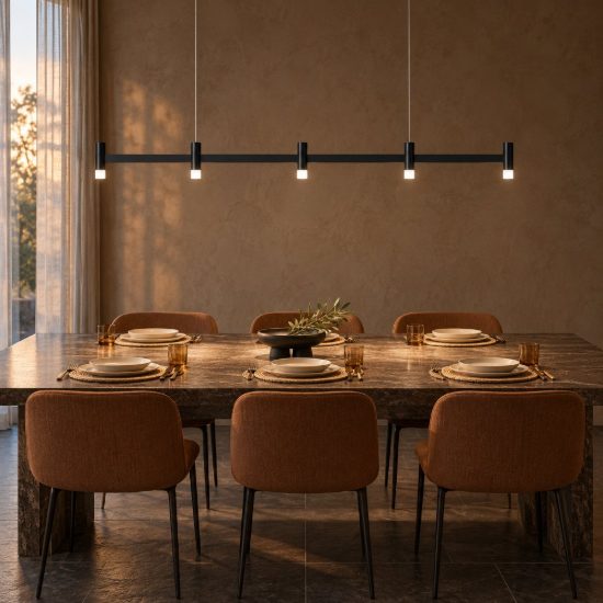 Lampadario a sospensione lineare a 5 luci led 21w 2700k dimmerabile per cucina nero sabbiato