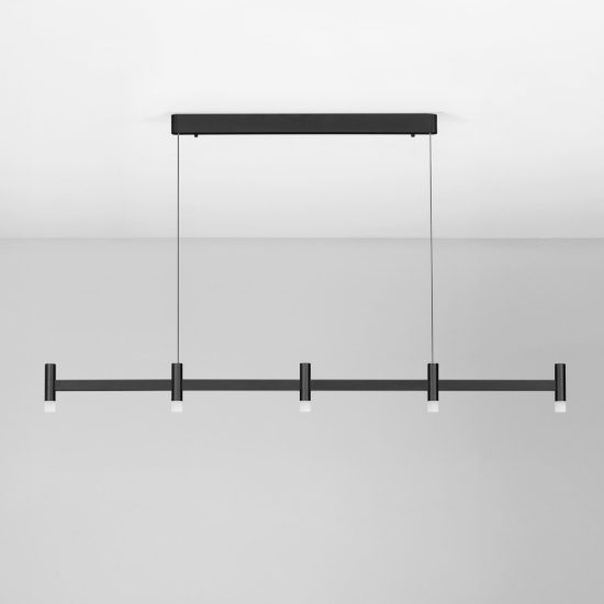 Lampadario a sospensione lineare a 5 luci led 21w 2700k dimmerabile per cucina nero sabbiato
