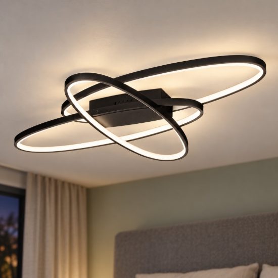 Plafoniera ad anelli ovali led 47w 3000k dimmerabile per camera da letto moderna nera