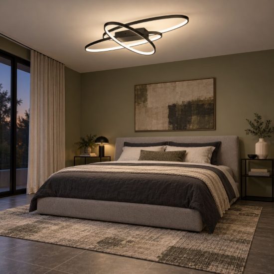 Plafoniera ad anelli ovali led 47w 3000k dimmerabile per camera da letto moderna nera