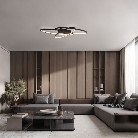 Plafoniera ad anelli ovali led 47w 3000k dimmerabile per camera da letto moderna nera