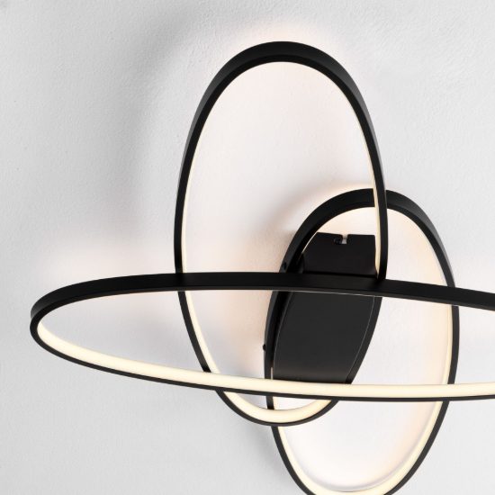 Plafoniera ad anelli ovali led 47w 3000k dimmerabile per camera da letto moderna nera