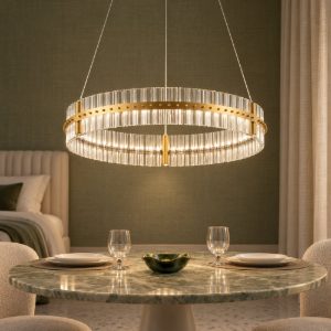 Lampadario a sospensione ad anello led 56w 3500k dimmerabile per camera da letto oro platino