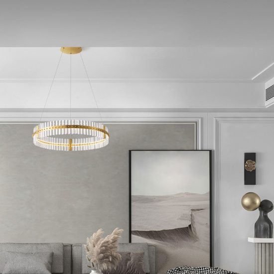 Lampadario a sospensione ad anello led 56w 3500k dimmerabile per camera da letto oro platino