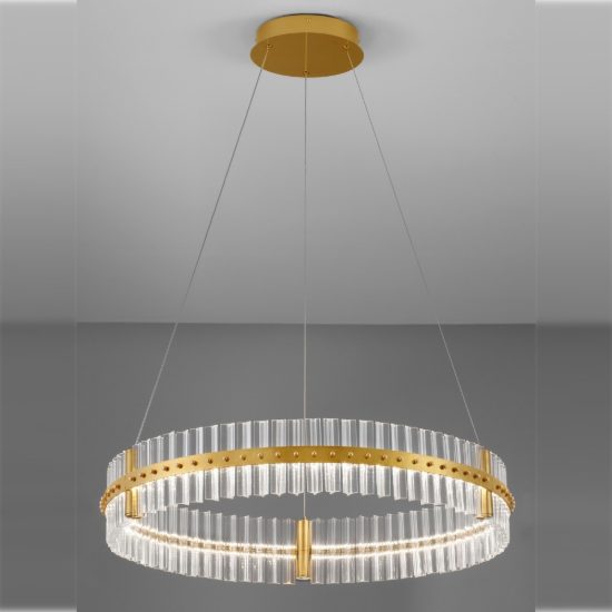 Lampadario a sospensione ad anello led 56w 3500k dimmerabile per camera da letto oro platino