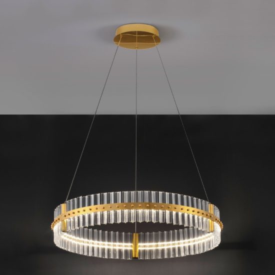 Lampadario a sospensione ad anello led 56w 3500k dimmerabile per camera da letto oro platino