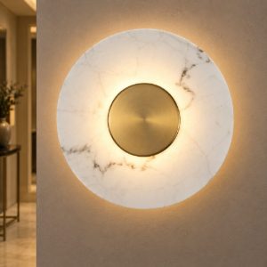 Applique da parete a disco led 8w 3000k per soggiorno alabastro artificiale e oro ottone