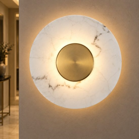 Applique da parete a disco led 8w 3000k per soggiorno alabastro artificiale e oro ottone