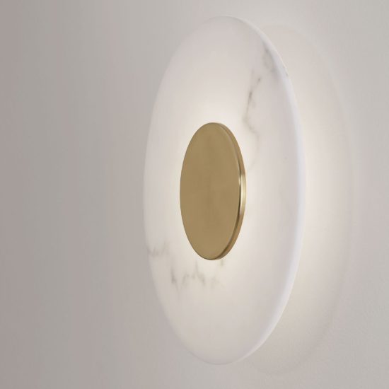 Applique da parete a disco led 8w 3000k per soggiorno alabastro artificiale e oro ottone