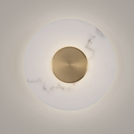 Applique da parete a disco led 8w 3000k per soggiorno alabastro artificiale e oro ottone