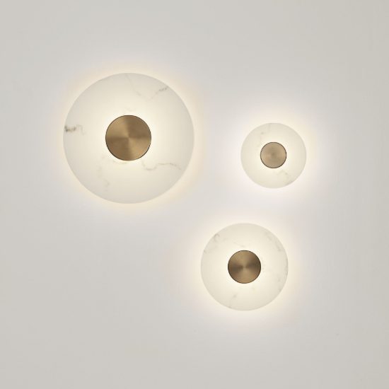 Applique da parete a disco led 8w 3000k per soggiorno alabastro artificiale e oro ottone