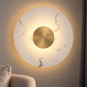 Applique da parete a disco led 10w 3000k per soggiorno alabastro artificiale e oro ottone