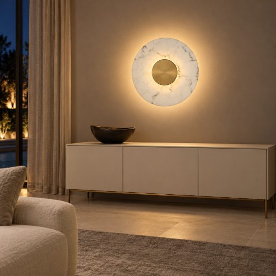 Applique da parete a disco led 10w 3000k per soggiorno alabastro artificiale e oro ottone