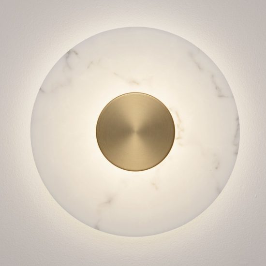 Applique da parete a disco led 10w 3000k per soggiorno alabastro artificiale e oro ottone