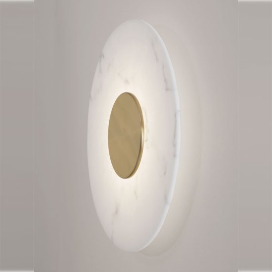 Applique da parete a disco led 10w 3000k per soggiorno alabastro artificiale e oro ottone
