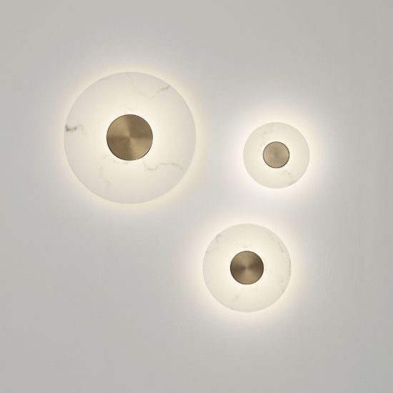 Applique da parete a disco led 10w 3000k per soggiorno alabastro artificiale e oro ottone