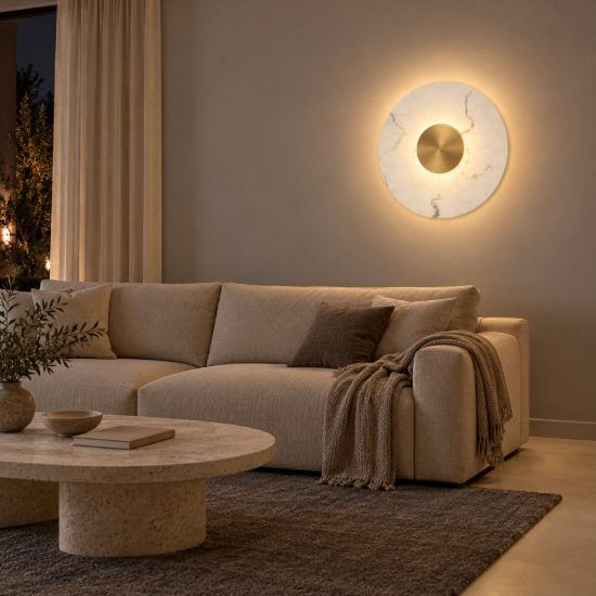 Applique da parete a disco led 14w 3000k per soggiorno alabastro artificiale e oro ottone