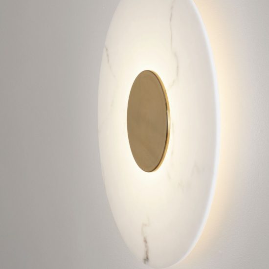 Applique da parete a disco led 14w 3000k per soggiorno alabastro artificiale e oro ottone