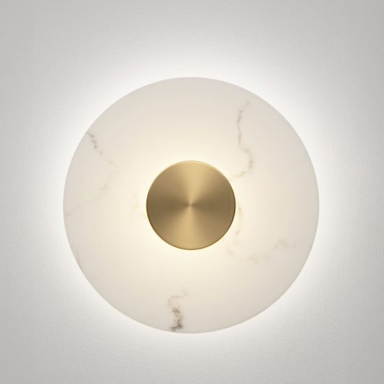 Applique da parete a disco led 14w 3000k per soggiorno alabastro artificiale e oro ottone