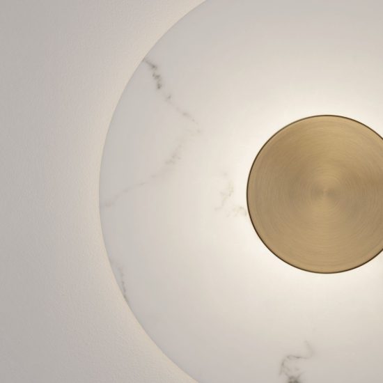 Applique da parete a disco led 14w 3000k per soggiorno alabastro artificiale e oro ottone