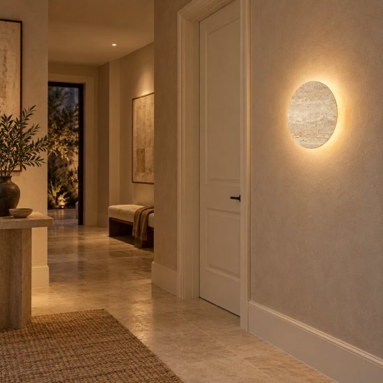 Applique da parete a disco led 12w 3000k per soggiorno moderna travertino naturale