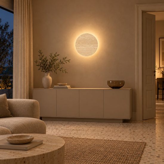 Applique da parete a disco led 14w 3000k per soggiorno moderna travertino naturale